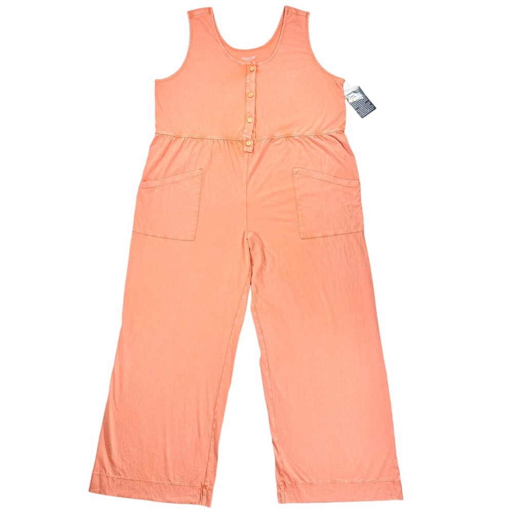 Coldwater Creek Jumpsuit XL Orange Terracotta Cotton Knit Slanted Pocket NWT